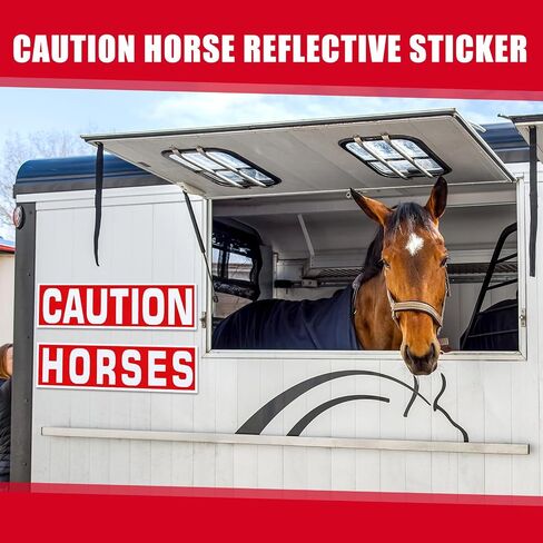 4 Pcs Caution Horses Trailer Decals Stickers 16.1 x 4.6 Inch Reflective Red Caution Horse Sticker Safety Kit for Trailer Safety Warning Decal Decor Camper Decor in Saudi Arabia