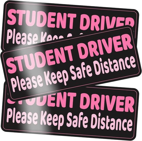 Student Driver Magnet for Car, 3-Pack, Ultra Reflectivity Student Driver Sticker Girls Boys, Removable/Reusable, Weatherproof New Drivers Magnet Funny Safety Warning Sticker Signs, Pink/Student in Saudi Arabia