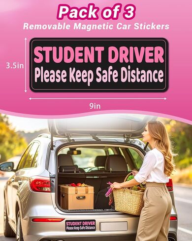 Student Driver Magnet for Car, 3-Pack, Ultra Reflectivity Student Driver Sticker Girls Boys, Removable/Reusable, Weatherproof New Drivers Magnet Funny Safety Warning Sticker Signs, Pink/Student in Saudi Arabia