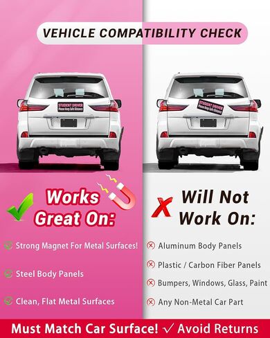 Student Driver Magnet for Car, 3-Pack, Ultra Reflectivity Student Driver Sticker Girls Boys, Removable/Reusable, Weatherproof New Drivers Magnet Funny Safety Warning Sticker Signs, Pink/Student in Saudi Arabia