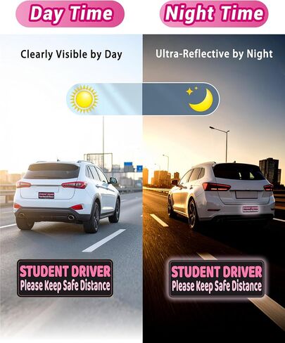 Student Driver Magnet for Car, 3-Pack, Ultra Reflectivity Student Driver Sticker Girls Boys, Removable/Reusable, Weatherproof New Drivers Magnet Funny Safety Warning Sticker Signs, Pink/Student in Saudi Arabia
