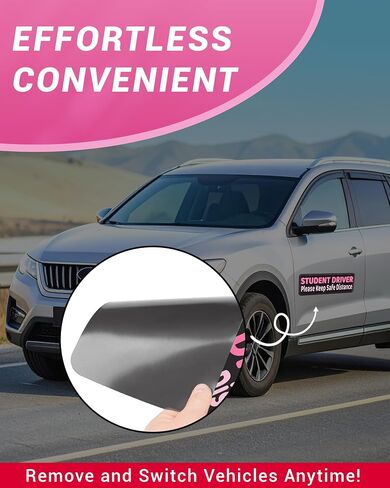 Student Driver Magnet for Car, 3-Pack, Ultra Reflectivity Student Driver Sticker Girls Boys, Removable/Reusable, Weatherproof New Drivers Magnet Funny Safety Warning Sticker Signs, Pink/Student in Saudi Arabia