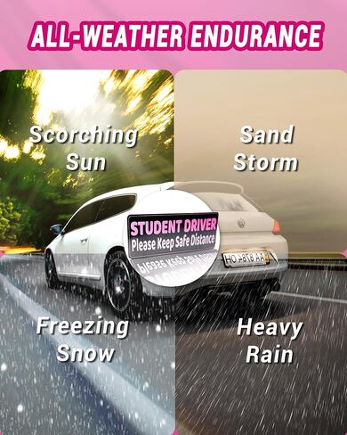 Student Driver Magnet for Car, 3-Pack, Ultra Reflectivity Student Driver Sticker Girls Boys, Removable/Reusable, Weatherproof New Drivers Magnet Funny Safety Warning Sticker Signs, Pink/Student in Saudi Arabia