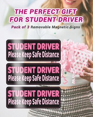 Student Driver Magnet for Car, 3-Pack, Ultra Reflectivity Student Driver Sticker Girls Boys, Removable/Reusable, Weatherproof New Drivers Magnet Funny Safety Warning Sticker Signs, Pink/Student in Saudi Arabia