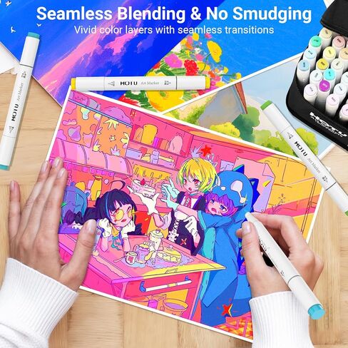 Alcohol Markers, 100 Colors Dual Tips, Coloring Art Marker Set for Adults Kids, Alcohol Based Markers for Permanent, Sketching, Drawing with Non-Blending Pad(Chisel & Fine) in Saudi Arabia