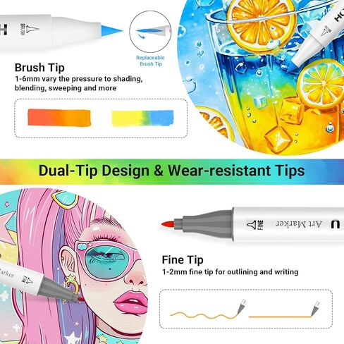 Alcohol Markers, 100 Colors Dual Tips, Coloring Art Marker Set for Adults Kids, Alcohol Based Markers for Permanent, Sketching, Drawing with Non-Blending Pad(Chisel & Fine) in Saudi Arabia