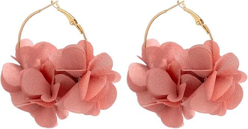 Bohemia Fabric Rose Flower Hoop Earrings For Women Girls,Colorful Floral Dangle Earrings Fashion Exaggerated Statement Earrings Y2K Aesthetics Summer Beach Earrings Gifts in Saudi Arabia
