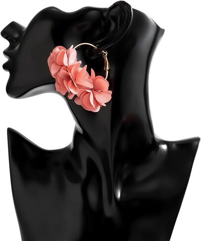 Bohemia Fabric Rose Flower Hoop Earrings For Women Girls,Colorful Floral Dangle Earrings Fashion Exaggerated Statement Earrings Y2K Aesthetics Summer Beach Earrings Gifts in Saudi Arabia