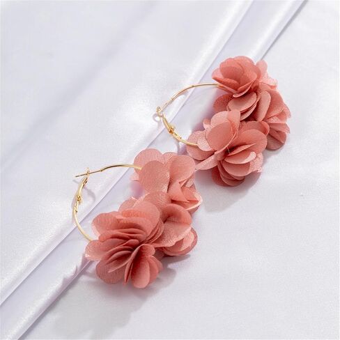 Bohemia Fabric Rose Flower Hoop Earrings For Women Girls,Colorful Floral Dangle Earrings Fashion Exaggerated Statement Earrings Y2K Aesthetics Summer Beach Earrings Gifts in Saudi Arabia
