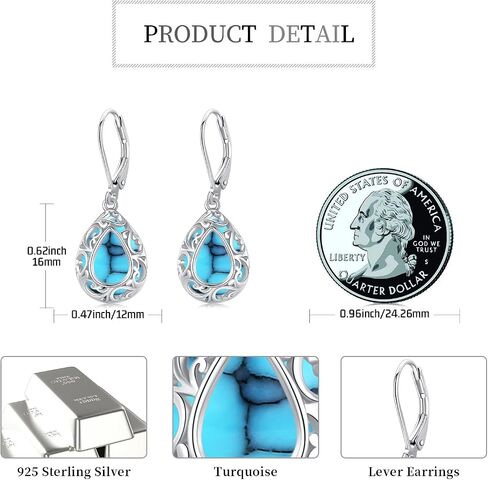 Filigree/Hibiscus/Plumeria Flower Leverback Earrings Moonstone/Lapis Lazuli/Turquoise/Moss Agate/Black Onyx Jewelry for Women 925 Sterling Silver Dangle Drop Earrings Filigree Gifts for Wife in Saudi Arabia