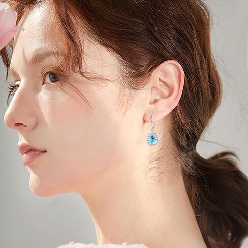 Filigree/Hibiscus/Plumeria Flower Leverback Earrings Moonstone/Lapis Lazuli/Turquoise/Moss Agate/Black Onyx Jewelry for Women 925 Sterling Silver Dangle Drop Earrings Filigree Gifts for Wife in Saudi Arabia