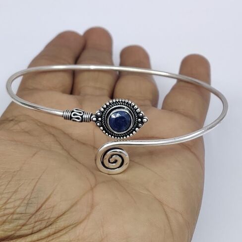 Turquoise Stone Silver Adjustable Arm Cuff, Boho Upper Arm Bracelet, Spiral Arm Cuff, Gemstone Armlet, Sun Bohemian Jewelry Gift in Saudi Arabia