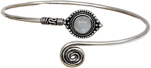 Turquoise Stone Silver Adjustable Arm Cuff, Boho Upper Arm Bracelet, Spiral Arm Cuff, Gemstone Armlet, Sun Bohemian Jewelry Gift in Saudi Arabia