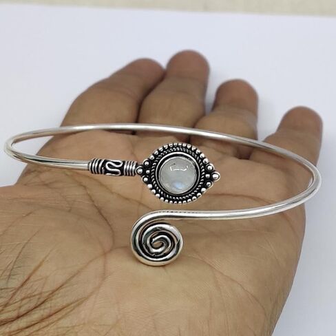 Turquoise Stone Silver Adjustable Arm Cuff, Boho Upper Arm Bracelet, Spiral Arm Cuff, Gemstone Armlet, Sun Bohemian Jewelry Gift in Saudi Arabia