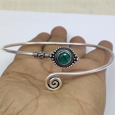 Turquoise Stone Silver Adjustable Arm Cuff, Boho Upper Arm Bracelet, Spiral Arm Cuff, Gemstone Armlet, Sun Bohemian Jewelry Gift in Saudi Arabia