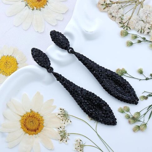 Black Rhinestone Earrings Dangling Cystal Wedding Prom Earrings Party Accessories Leaf Drop Dangle Chandelier Earrings for Women in Kuwait