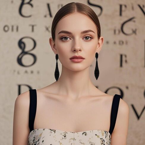 Black Rhinestone Earrings Dangling Cystal Wedding Prom Earrings Party Accessories Leaf Drop Dangle Chandelier Earrings for Women in Kuwait