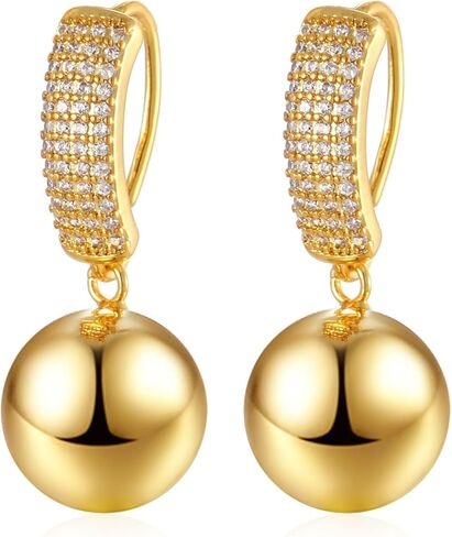 Luxury Drop Ball Earrings, 18K Gold Plated with Crystal Pave, Dangle Sphere Design (Gold Ball) in Saudi Arabia