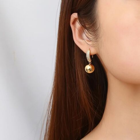 Luxury Drop Ball Earrings, 18K Gold Plated with Crystal Pave, Dangle Sphere Design (Gold Ball) in Saudi Arabia