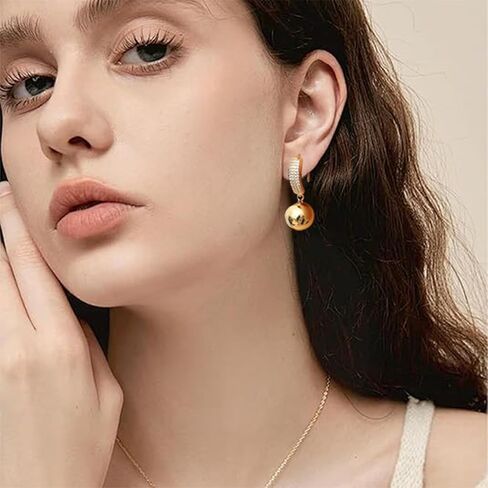 Luxury Drop Ball Earrings, 18K Gold Plated with Crystal Pave, Dangle Sphere Design (Gold Ball) in Saudi Arabia