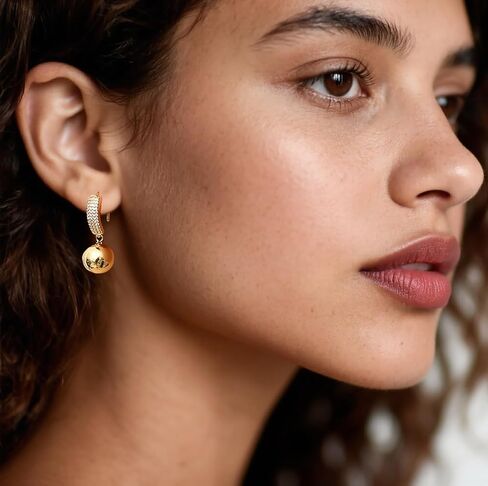 Luxury Drop Ball Earrings, 18K Gold Plated with Crystal Pave, Dangle Sphere Design (Gold Ball) in Saudi Arabia