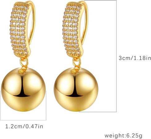 Luxury Drop Ball Earrings, 18K Gold Plated with Crystal Pave, Dangle Sphere Design (Gold Ball) in Saudi Arabia