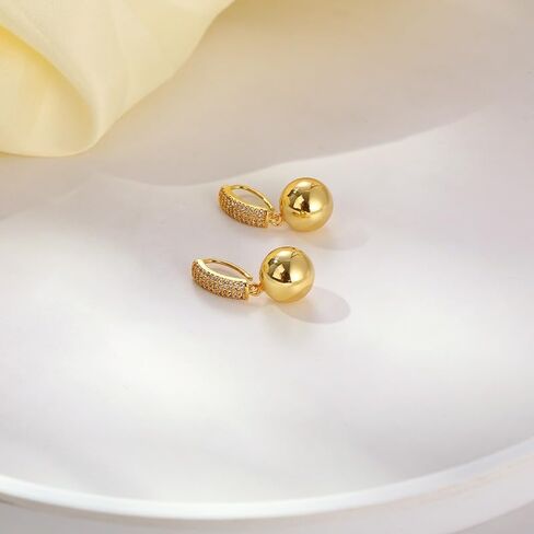Luxury Drop Ball Earrings, 18K Gold Plated with Crystal Pave, Dangle Sphere Design (Gold Ball) in Saudi Arabia