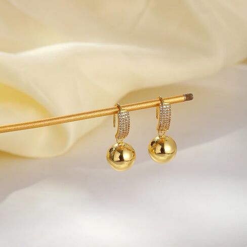 Luxury Drop Ball Earrings, 18K Gold Plated with Crystal Pave, Dangle Sphere Design (Gold Ball) in Saudi Arabia