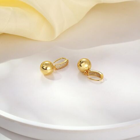 Luxury Drop Ball Earrings, 18K Gold Plated with Crystal Pave, Dangle Sphere Design (Gold Ball) in Saudi Arabia