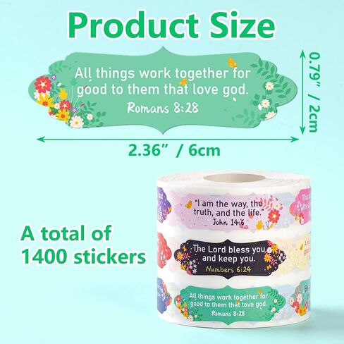 1400Pcs Bible Verse Sticker Scripture Inspirational Label Self-Adhesive Religious Faith Tags for Envelope Sealing Scrapbooks Bottles Seals Present Decor in Saudi Arabia