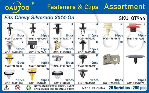 Oautoo 200pcs لـ Chevy Silverado 2014-On Body Interior and Extener Retainer Clip Clip Cover Cover Cover Fender Liner Door Door Planers ، in Saudi Arabia