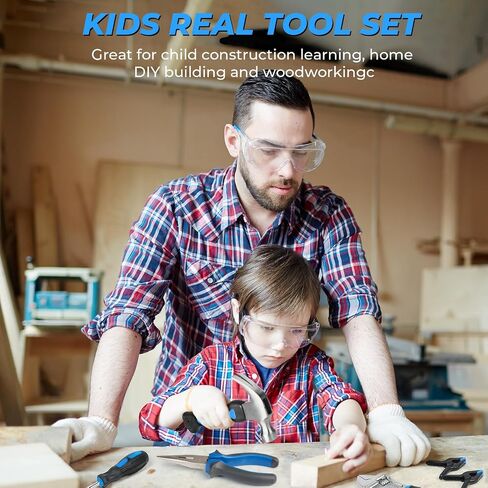 INCLY 24 PCS Kids Real Tool Set with Tool Bag, Boys Small Real Hand Tools Kit, Children Construction Learning Tools Hammer Screwdriver for Home DIY Building and Woodworking in Saudi Arabia