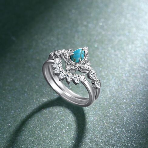 Genuine Turquoise Wedding Ring Set for Women 925 Sterling Silver Engagement Ring Sets Wedding Ring Set Real Turquoise Jewelry for Women in Kuwait