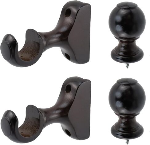 T Tulead 2 Pcs Wood Bracket for Curtain & 2 Pcs Curtain Rod Finials Ends Only, Dowel Bracket Bed Post Finials for Bedroom Office (White) in Saudi Arabia