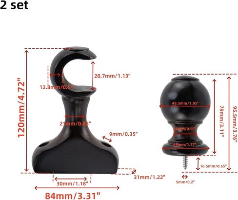 T Tulead 2 Pcs Wood Bracket for Curtain & 2 Pcs Curtain Rod Finials Ends Only, Dowel Bracket Bed Post Finials for Bedroom Office (White) in Saudi Arabia