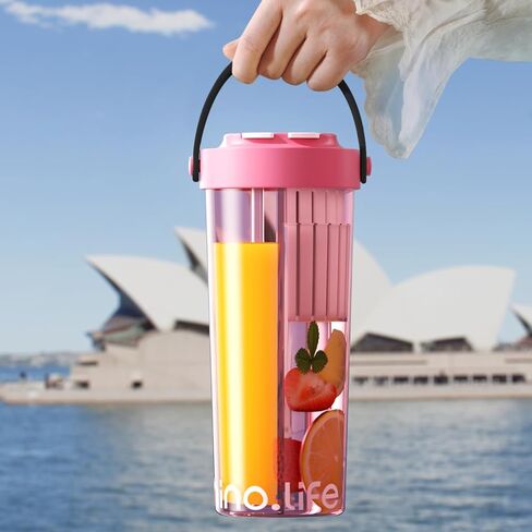 Mixed 2-in-1 Drink 27 OZ Spilt Flask Unique Compartment Pink Travel Creative Dual Drinking One Cups Of Two Straws With Two Sides For Fruit Tea Coffee Cup Camping Sports in Saudi Arabia
