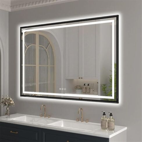24"x 40" LED Bathroom Mirror with Black Frame, Stepless Dimmable, Anti-Fog, Shatter-Proof, Memory, 3 Colors, LED Vanity Mirror in Kuwait