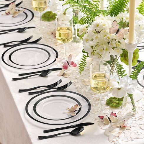 بقلم Madee الوزن الثقيل 150 PCS لوحات واضحة وحمراء يمكن التخلص منها للحفلات - لوحات الحفلات الحمراء ومجموعة الأواني - أدوات مائدة مألوفة يمكن التخلص منها مع هدية من الفراشات ثلاثية الأبعاد لديكور المائدة (25 ضيفًا) in Kuwait