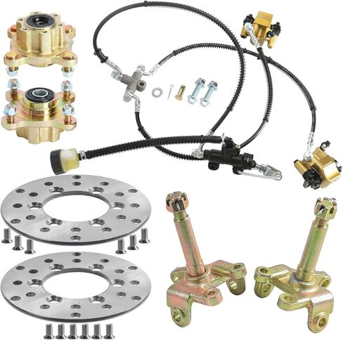 GO KART HYRALIC FORT FOOR BAKE TWIN DIRCAN CARDARS ASSEMBLY لـ DIY UTV ATV 4 Wheeler Quad Go Kart GOLF CART 4WD - تشمل الدوارات ، والمفاصل التوجيهية ومراكز العجلات (4 مسمار) in Kuwait