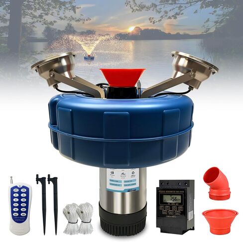 Pond Fountain Aerator, 1HP 110V 15000 GPH Fountain Pump,Stainless Steel body, 15A/110V 100FT power cord, Multifunctional time controller，Aerator Pump for Ponds & Lakes in Kuwait