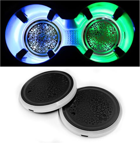 2pcs LED LED Cup Holder Lights ، 7 Colors Changing Dog Paw Car Coaster مع كابل USB ، حامل الكأس القابل لإعادة الشحن إدراج زخرفة مشروب مشروب لامع ، إكسسوارات السيارة الداخلية (بريق) in Kuwait