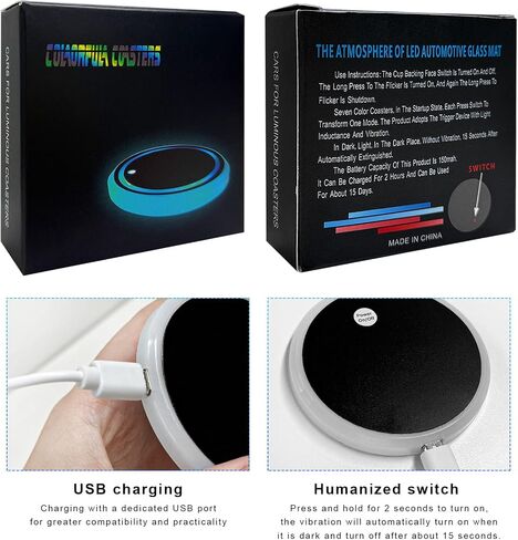 2pcs LED LED Cup Holder Lights ، 7 Colors Changing Dog Paw Car Coaster مع كابل USB ، حامل الكأس القابل لإعادة الشحن إدراج زخرفة مشروب مشروب لامع ، إكسسوارات السيارة الداخلية (بريق) in Kuwait