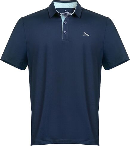 Iron & Green Men’s Performance Polo – Navy with Light‑Blue Trim, Moisture‑Wicking, Wrinkle‑Resistant, Shrink‑Free & UPF 50+ in Saudi Arabia