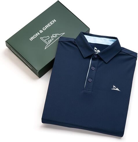 Iron & Green Men’s Performance Polo – Navy with Light‑Blue Trim, Moisture‑Wicking, Wrinkle‑Resistant, Shrink‑Free & UPF 50+ in Saudi Arabia