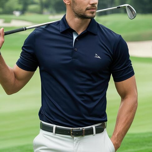 Iron & Green Men’s Performance Polo – Navy with Light‑Blue Trim, Moisture‑Wicking, Wrinkle‑Resistant, Shrink‑Free & UPF 50+ in Saudi Arabia