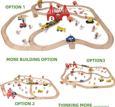 100 PCS مجموعة مسار قطار خشبية ، ألعاب Toys Train Railway مركبات السكك الحديدية لمدة 3-10 سنوات من الأطفال الأولاد والبنات ، تلائم مع Thomas و Brio و Ikea و Melissa و Doug in Kuwait