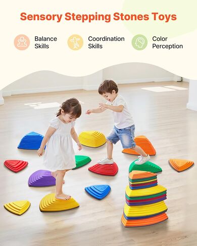VEVOR Balance Stepping Stones for Kids, 10 PCS, Up to 220 lbs, Non-Slip Toddlers Sensory Stepping Stones, Obstacle Course Coordination Game Toys Indoor or Outdoor Play for Children Aged 3 4 5 6 7 8+ in Saudi Arabia