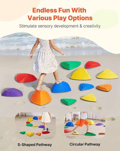 VEVOR Balance Stepping Stones for Kids, 10 PCS, Up to 220 lbs, Non-Slip Toddlers Sensory Stepping Stones, Obstacle Course Coordination Game Toys Indoor or Outdoor Play for Children Aged 3 4 5 6 7 8+ in Saudi Arabia