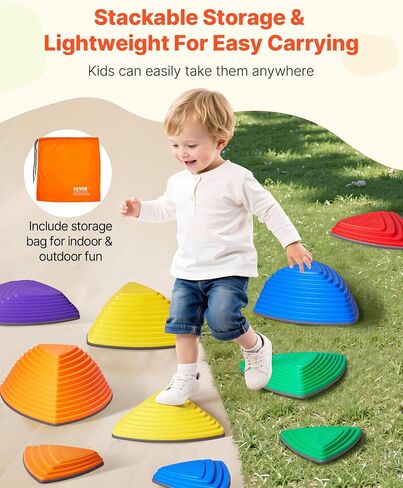 VEVOR Balance Stepping Stones for Kids, 10 PCS, Up to 220 lbs, Non-Slip Toddlers Sensory Stepping Stones, Obstacle Course Coordination Game Toys Indoor or Outdoor Play for Children Aged 3 4 5 6 7 8+ in Saudi Arabia
