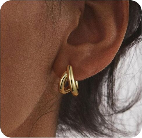 أقراط Gold Hoop للنساء ، 14 ألفًا مطلي بالذهب Zirconia huggie حلق صغير طوق ، والنساء هدية سميكة الأطواق المفتوحة الخفيفة الوزن in Kuwait